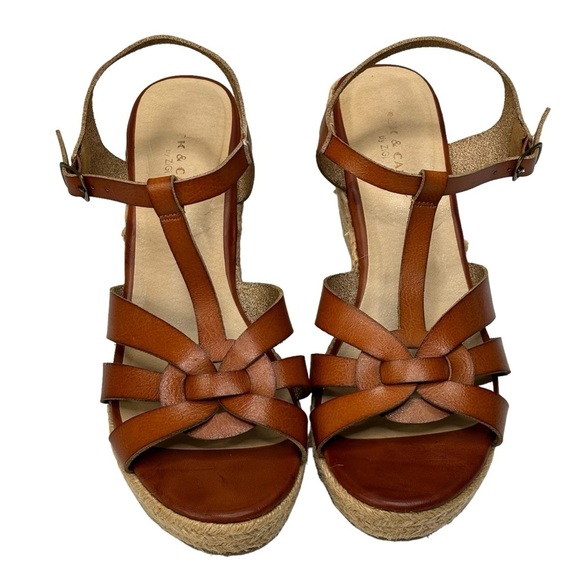 ROCK & CANDY by ZIGI Cognac Leather Espadrilles Platform Wedge Sandals Size 10 - Picture 4 of 9